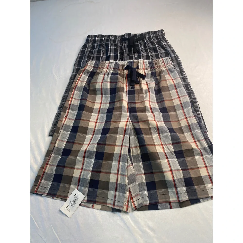 Hanes Mens 2 Pack Plaid Pajama Shorts Small Black Brown Cotton Blend Sleepwear